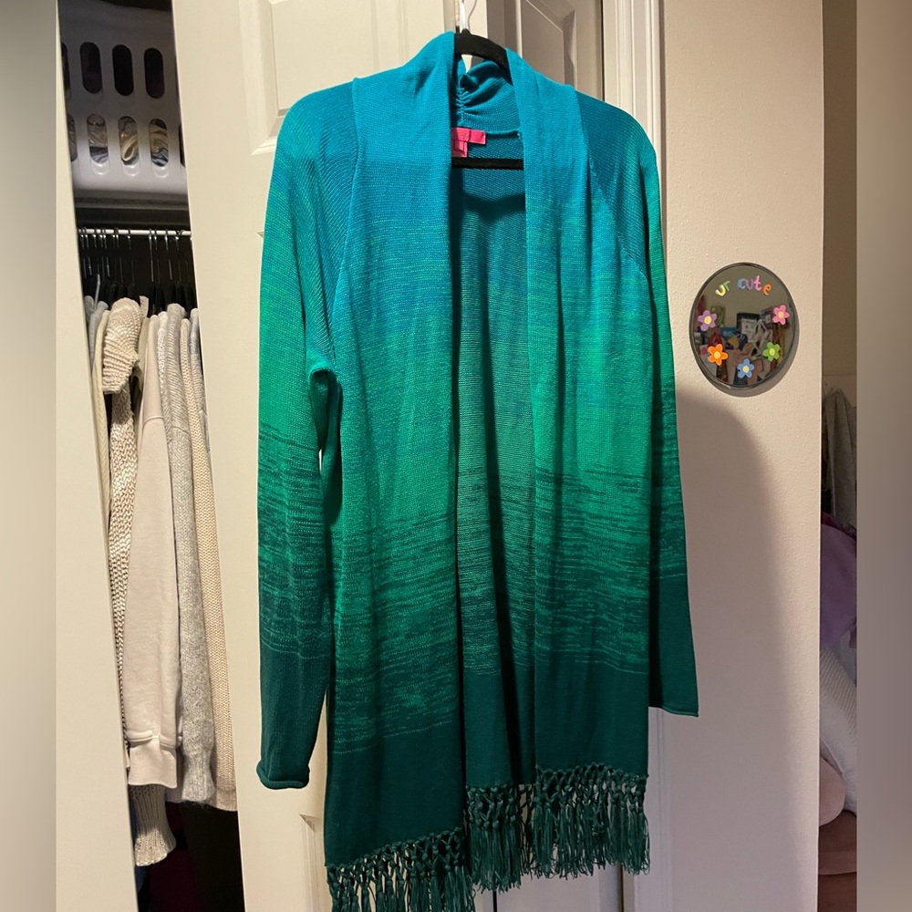 Long ombré fringe cardigan